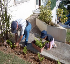 Planting seeds with Grandpa (3.8 years).